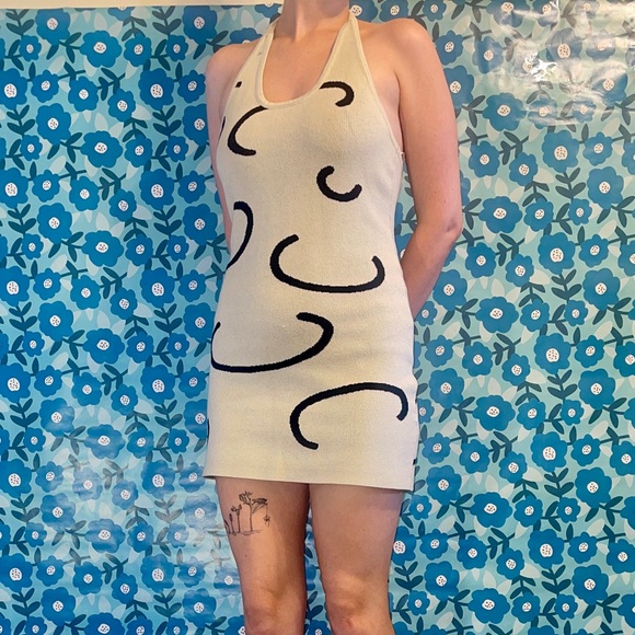 Halter cream design knit dress - Picture 1 of 5